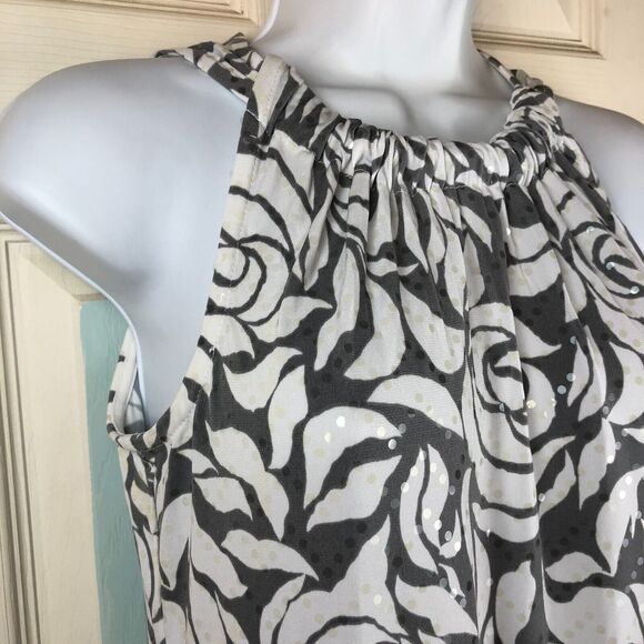 Womens MSK Small Oscar Sequins Floral Halter Style Ruffle Dress Grey & White S - Picture 5 of 12